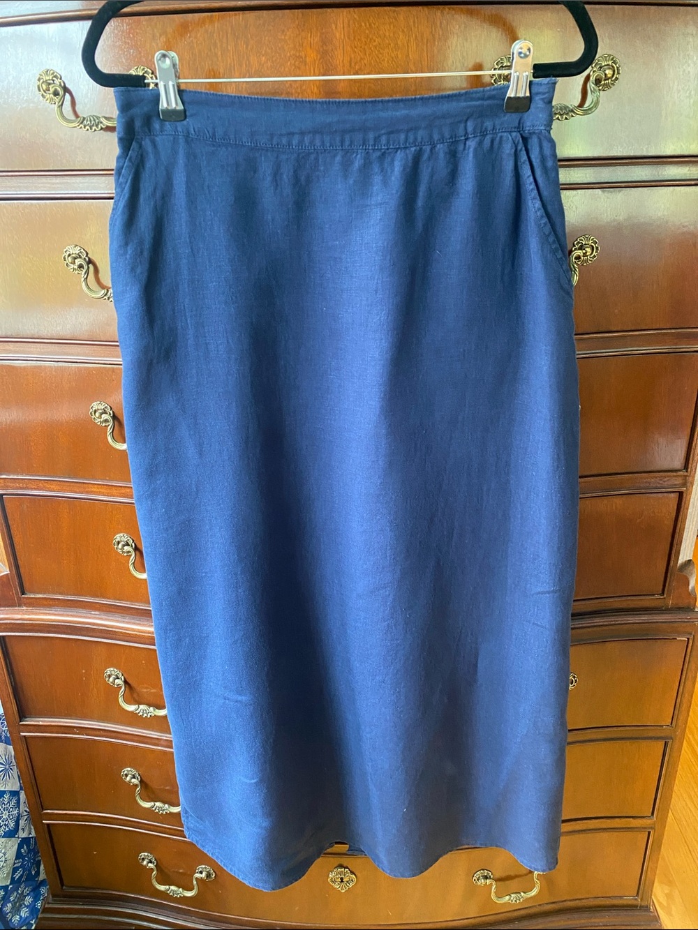 Halston Deep Navy Maxi Skirt with Clean Silhouette